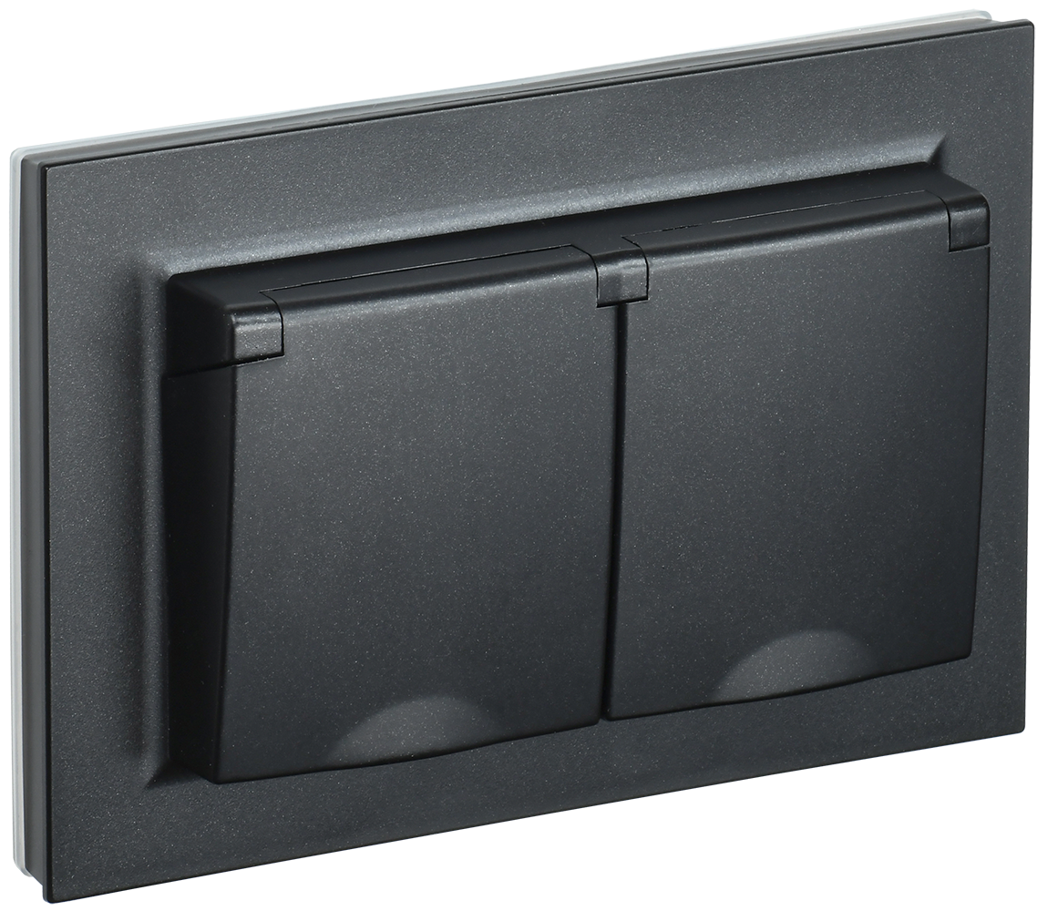 фото Розетка 2-м Brite РСбш12-3-44-БрЧ 16А в сборе IP44 с крышкой черный BR-R26-16-44-K02-F IEK от магазина Моя Электрика