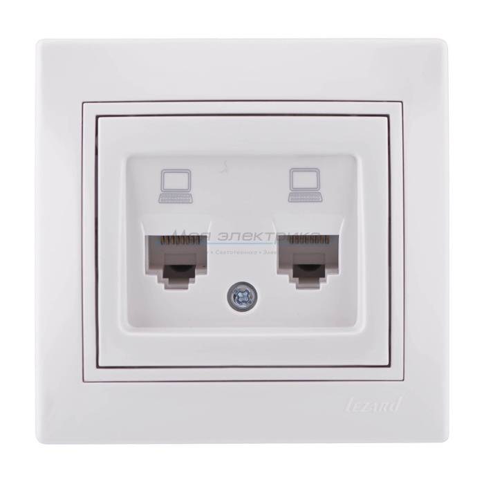 фото Розетка компьютерная 2-м СП Мира RJ45 бел./бел. Lezard 701-0202-141 от магазина Моя Электрика