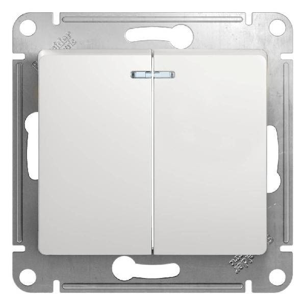 фото Механизм выключателя 2-кл. Glossa 10A с подсветкой бел. GSL000153 SE от магазина Моя Электрика