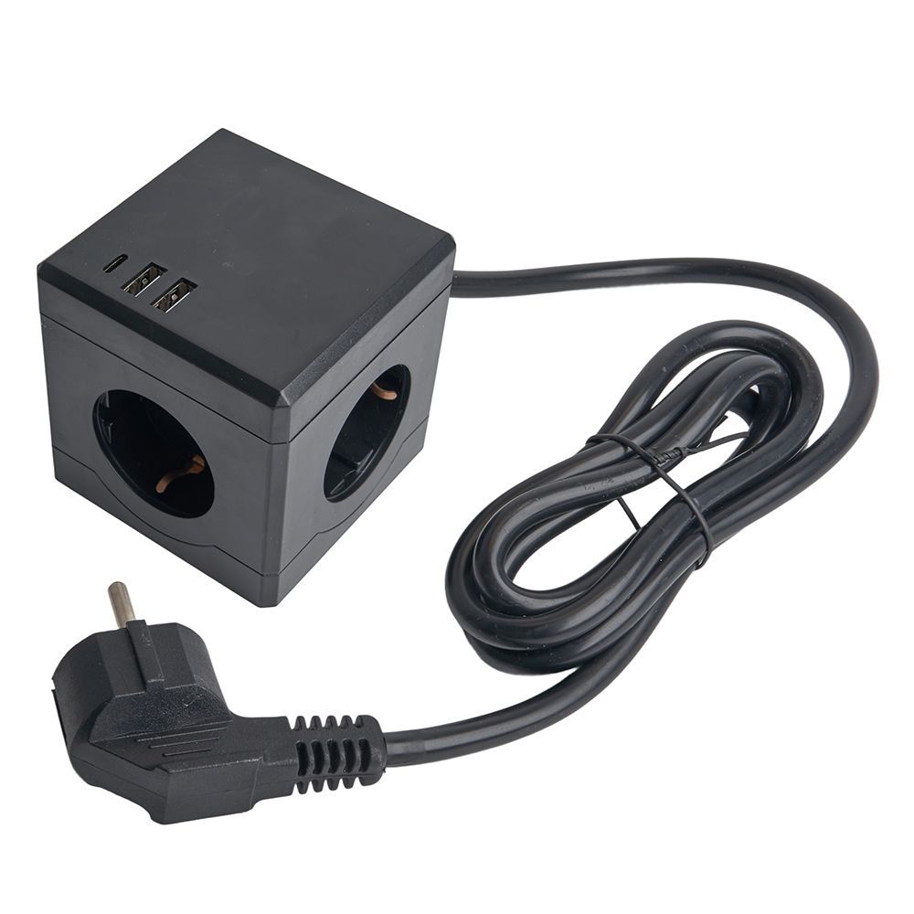фото Удлинитель 3-местный с/з 3x1мм2, 1.5м 250В 16А 2USB+1С 5V 3,1А Comfort черный 49657 Stekker от магазина Моя Электрика