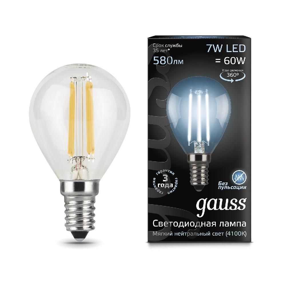 фото Лампа светодиодная шар 7W 580lm 4100К Е14 105801207 Gauss Filament от магазина Моя Электрика