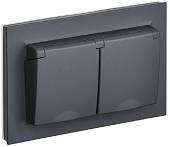 Розетка 2-м Brite РСбш12-3-44-БрГ 16А IP44 в сборе с заземл. шторки с крышкой графит BR-R26-16-44-K5